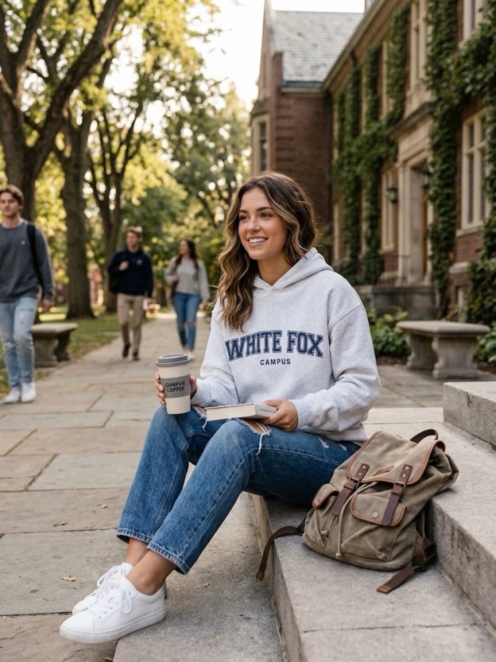 White Fox Boutique Varsity Campus Oversized Hoodie - Grey Marle size S/M